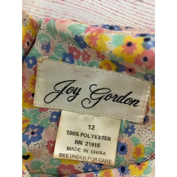 Vintage 1990's Joy Gordon Women's Light Bright Floral Dress - 12 - Picture 8 of 11